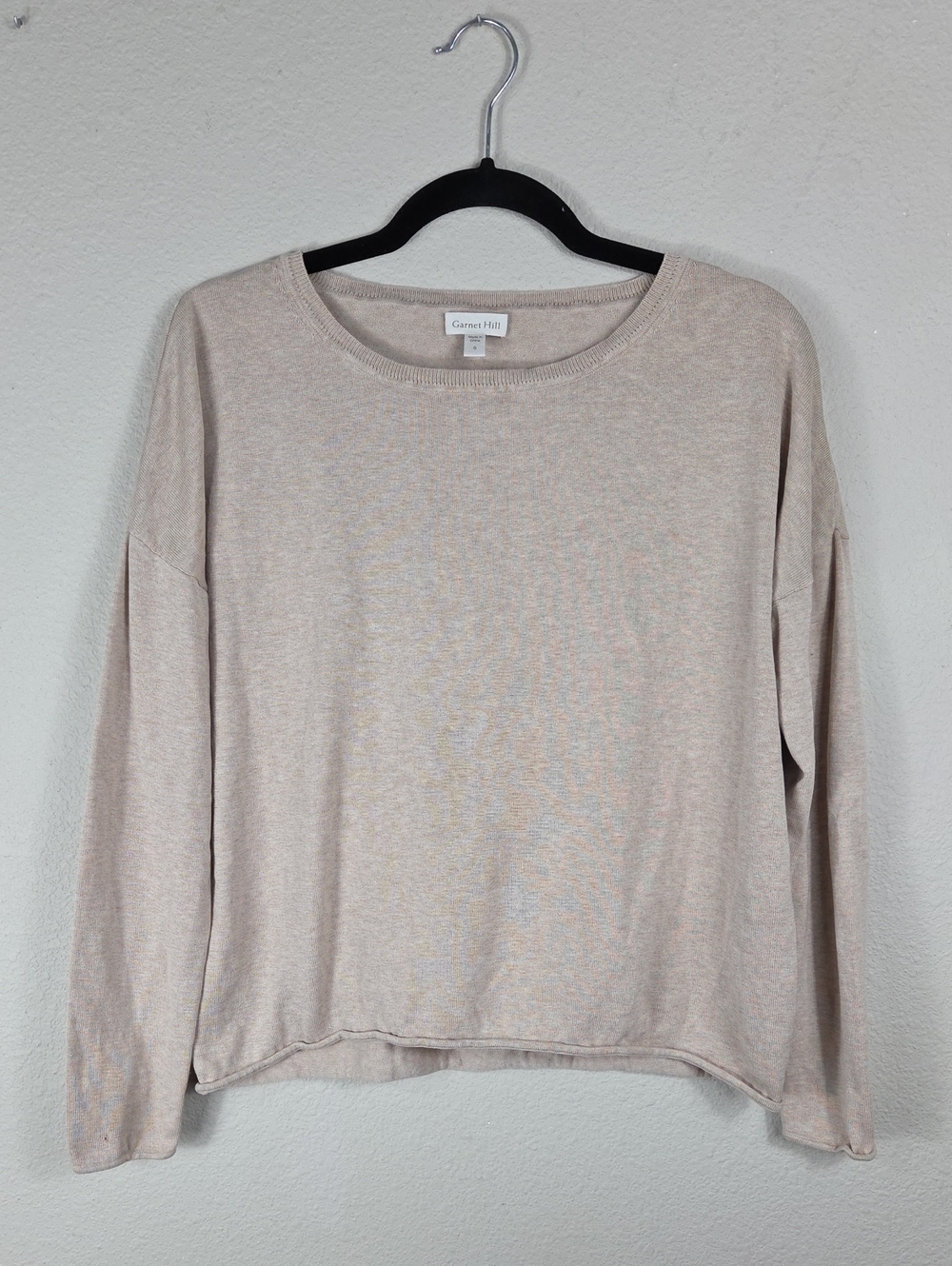 Garnet Hill Silk And Cotton Oversized Boxy Sweater Tan Knit Size Small